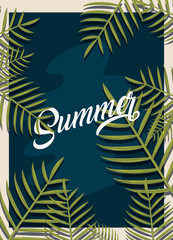 Fototapeta na wymiar summer time banner foliage palm trees blurred background vector illustration cinco de mayo celebration