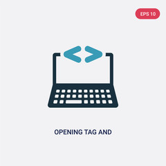 two color opening tag and closing tags vector icon from technology concept. isolated blue opening tag and closing tags vector sign symbol can be use for web, mobile and logo. eps 10