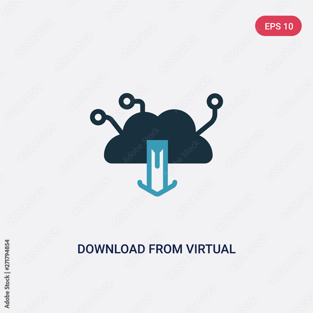 Poster two color download from virtual cloud vector icon from technology concept. isolated blue download fr