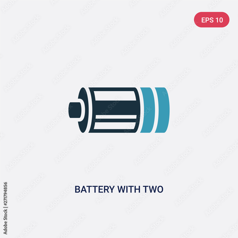Poster two color battery with two bars vector icon from technology concept. isolated blue battery with two 