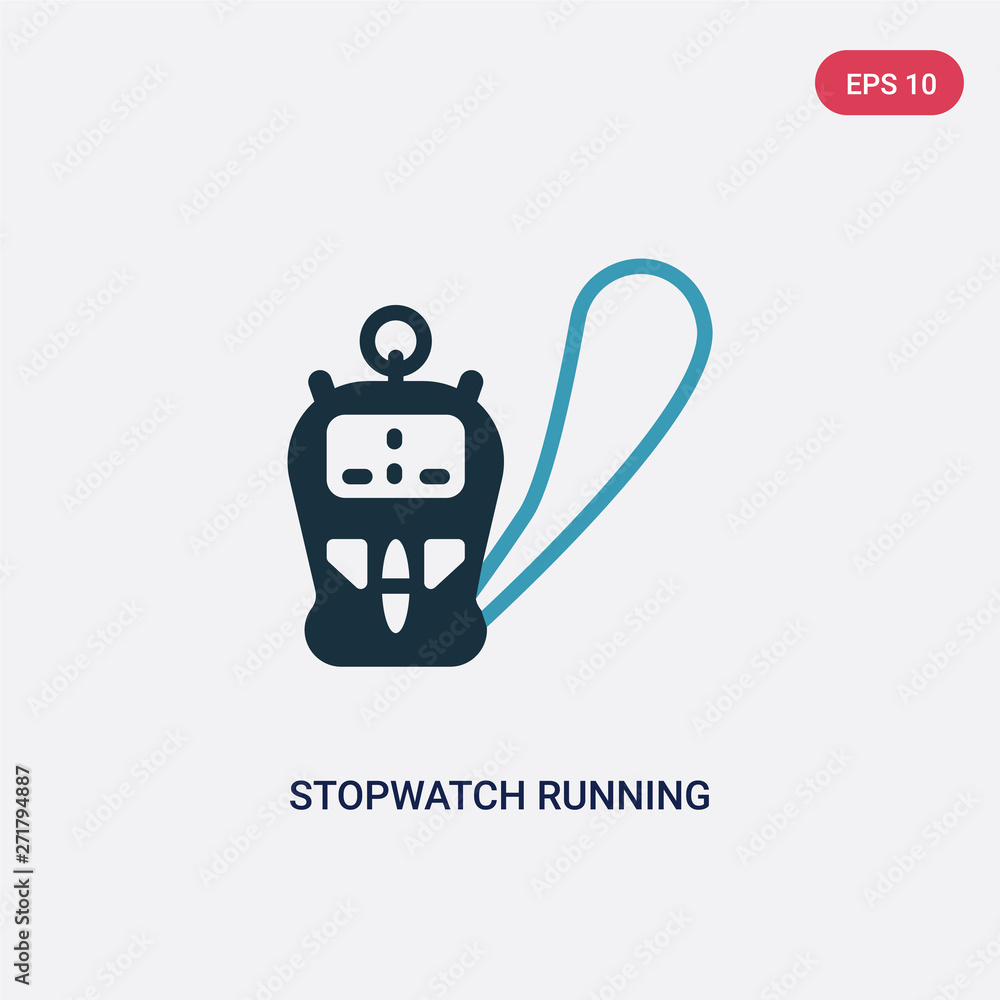 Poster two color stopwatch running vector icon from technology concept. isolated blue stopwatch running vec