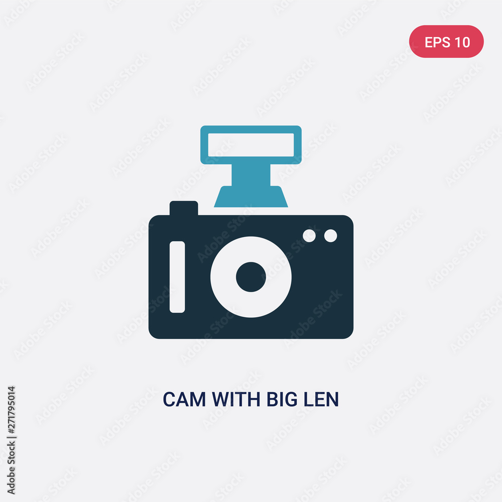 Poster two color cam with big len vector icon from technology concept. isolated blue cam with big len vecto