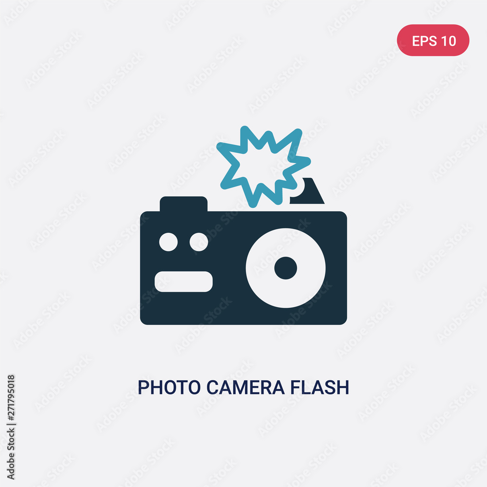 Poster two color photo camera flash vector icon from technology concept. isolated blue photo camera flash v