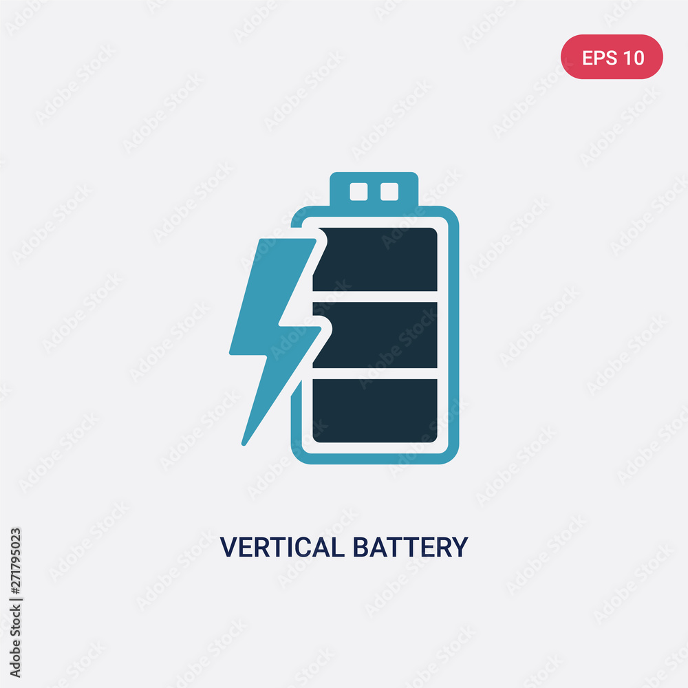 Poster two color vertical battery with three bars vector icon from technology concept. isolated blue vertic