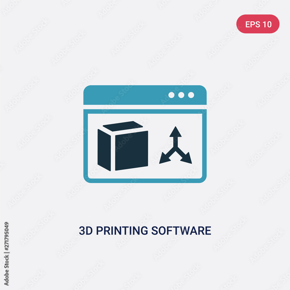 Poster two color 3d printing software vector icon from technology concept. isolated blue 3d printing softwa