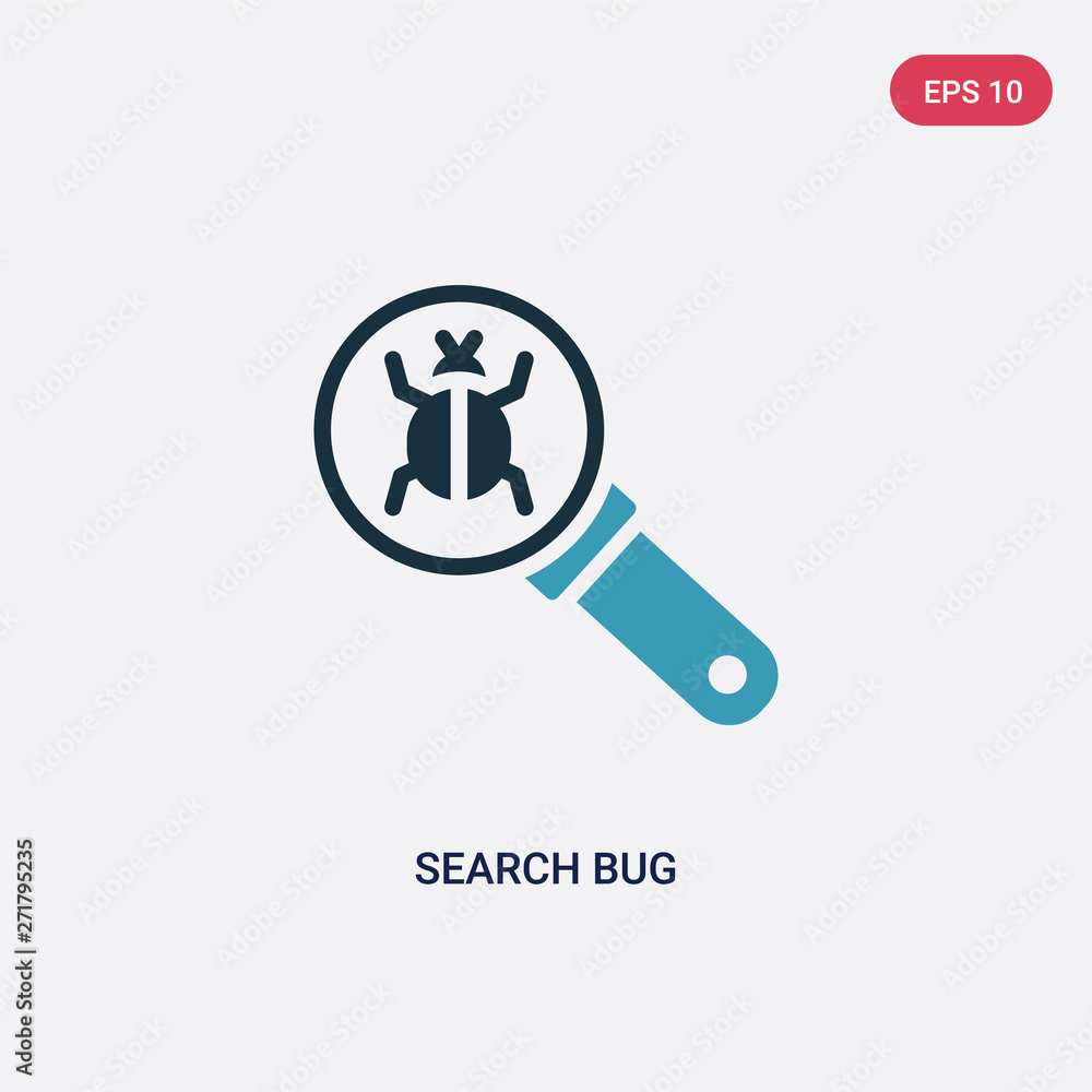 Poster two color search bug vector icon from technology concept. isolated blue search bug vector sign symbo