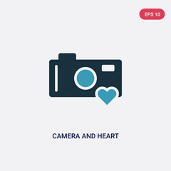 two color camera and heart picture vector icon from technology concept. isolated blue camera and heart picture vector sign symbol can be use for web, mobile and logo. eps 10