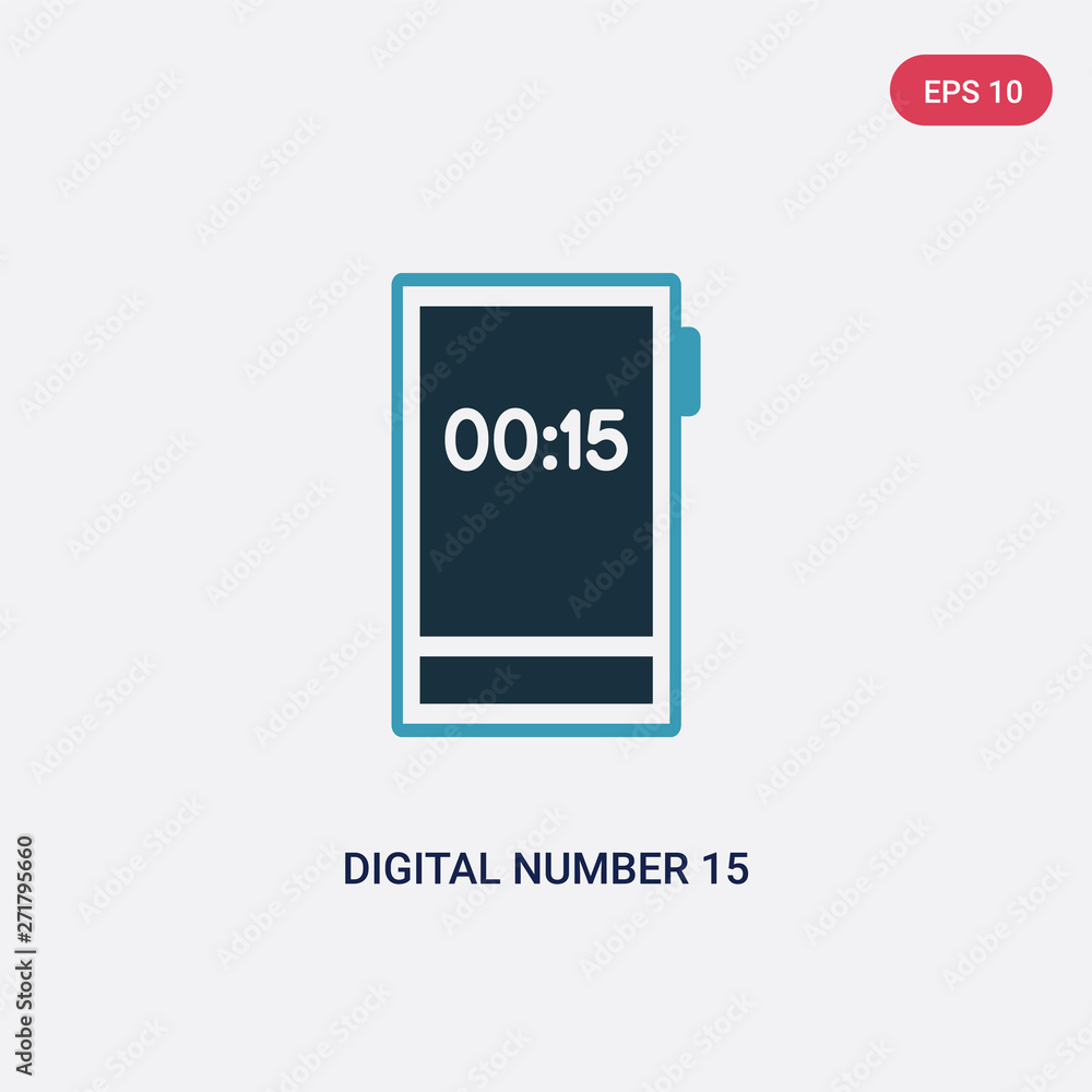 Poster two color digital number 15 vector icon from technology concept. isolated blue digital number 15 vec