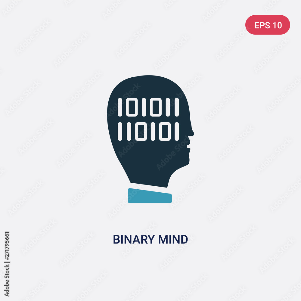 Poster two color binary mind vector icon from technology concept. isolated blue binary mind vector sign sym