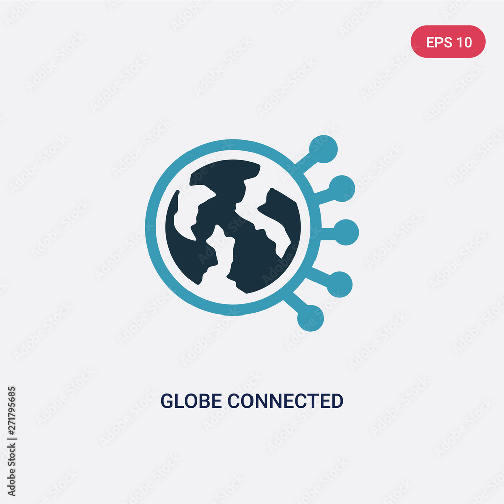Poster two color globe connected circuit vector icon from technology concept. isolated blue globe connected