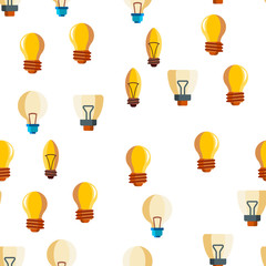 Light Bulbs Flat And Linear Icons Vector Seamless Pattern. Energy Saving, Efficient And Classical Lightbulbs Illustrations Collection. Idea, Innovation, Electricity Contour Symbols. Lamps