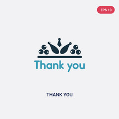 two color thank you vector icon from thanksgiving concept. isolated blue thank you vector sign symbol can be use for web, mobile and logo. eps 10