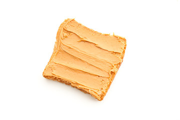 Peanut butter sandwich isolated on white background, top view. A traditional product of American cuisine