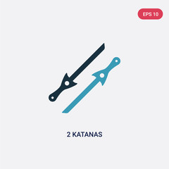 two color 2 katanas vector icon from weapons concept. isolated blue 2 katanas vector sign symbol can be use for web, mobile and logo. eps 10