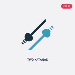 two color two katanas vector icon from weapons concept. isolated blue two katanas vector sign symbol can be use for web, mobile and logo. eps 10