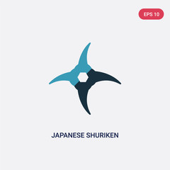 two color japanese shuriken vector icon from weapons concept. isolated blue japanese shuriken vector sign symbol can be use for web, mobile and logo. eps 10