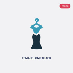 two color female long black dress vector icon from woman clothing concept. isolated blue female long black dress vector sign symbol can be use for web, mobile and logo. eps 10