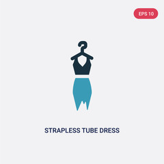 two color strapless tube dress vector icon from woman clothing concept. isolated blue strapless tube dress vector sign symbol can be use for web, mobile and logo. eps 10