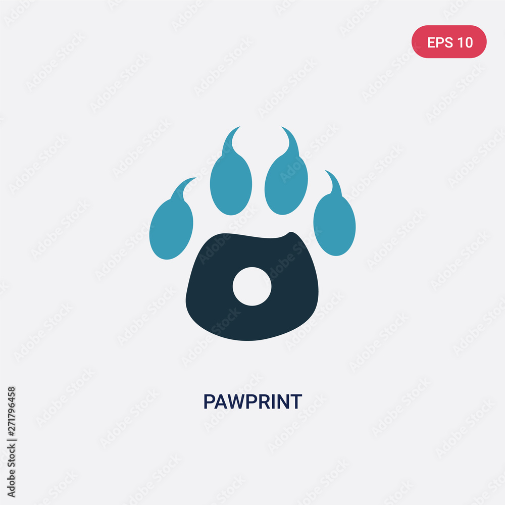 Poster two color pawprint vector icon from animals concept. isolated blue pawprint vector sign symbol can b