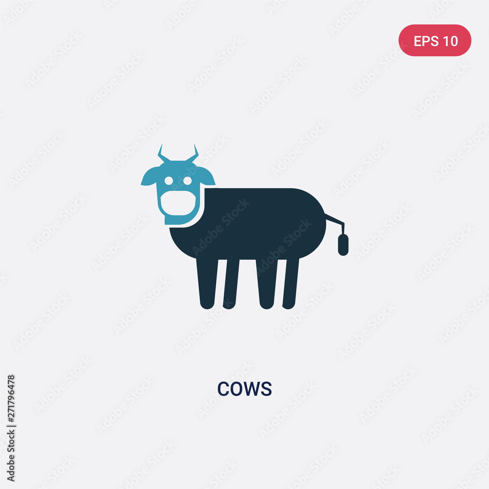 Poster two color cows vector icon from animals concept. isolated blue cows vector sign symbol can be use fo