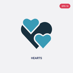 two color hearts vector icon from world peace concept. isolated blue hearts vector sign symbol can be use for web, mobile and logo. eps 10