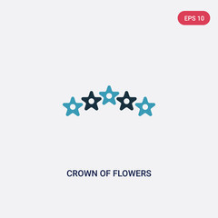 two color crown of flowers vector icon from world peace concept. isolated blue crown of flowers vector sign symbol can be use for web, mobile and logo. eps 10