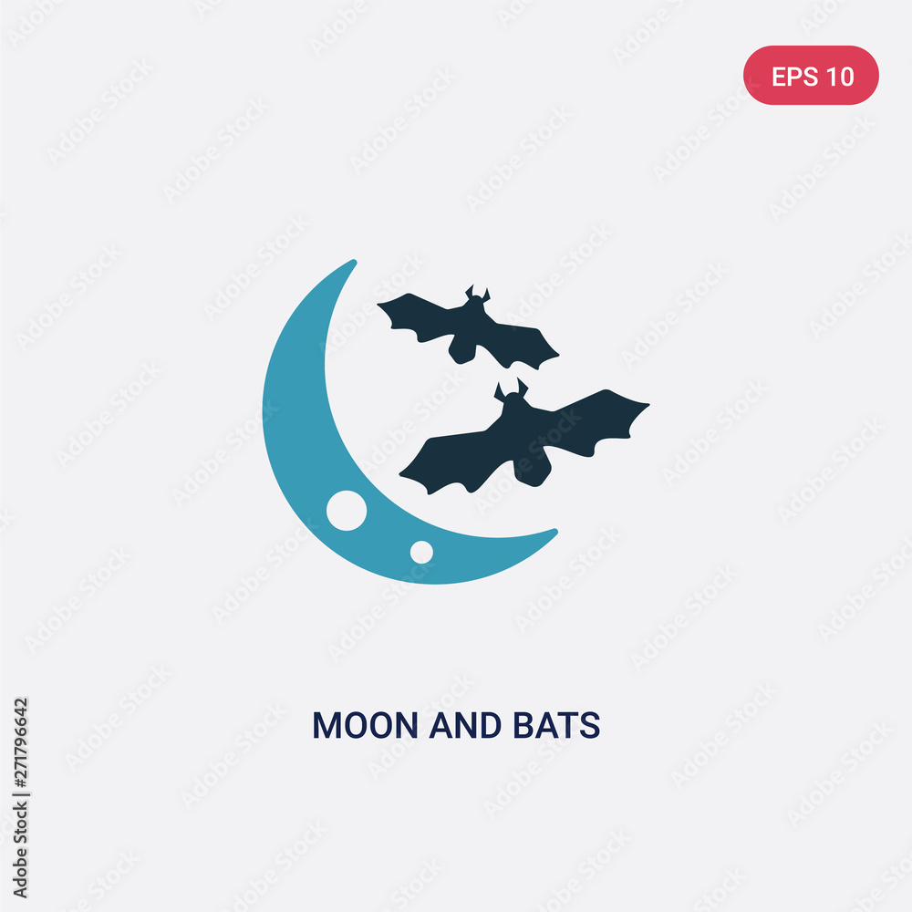 Poster two color moon and bats vector icon from animals concept. isolated blue moon and bats vector sign sy