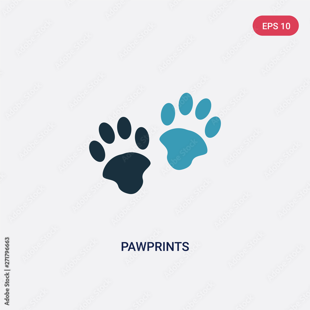 Poster two color pawprints vector icon from animals concept. isolated blue pawprints vector sign symbol can