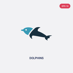 two color dolphins vector icon from animals concept. isolated blue dolphins vector sign symbol can be use for web, mobile and logo. eps 10