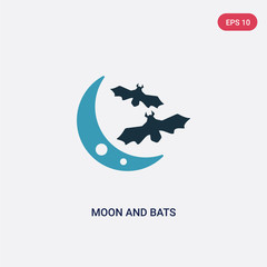 two color moon and bats vector icon from animals concept. isolated blue moon and bats vector sign symbol can be use for web, mobile and logo. eps 10