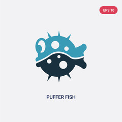 two color puffer fish vector icon from animals concept. isolated blue puffer fish vector sign symbol can be use for web, mobile and logo. eps 10