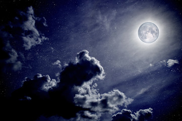Beautiful night sky with clouds and full moon