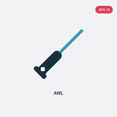 two color awl vector icon from sew concept. isolated blue awl vector sign symbol can be use for web, mobile and logo. eps 10