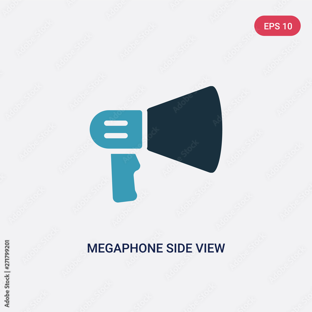 Poster two color megaphone side view vector icon from tools and utensils concept. isolated blue megaphone s