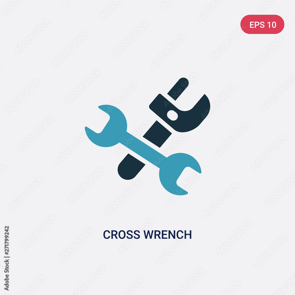 Poster two color cross wrench vector icon from tools and utensils concept. isolated blue cross wrench vecto