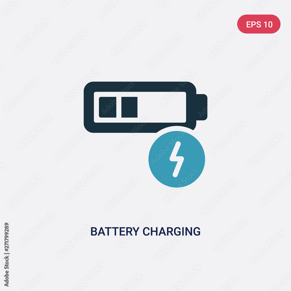 Poster two color battery charging status vector icon from tools and utensils concept. isolated blue battery