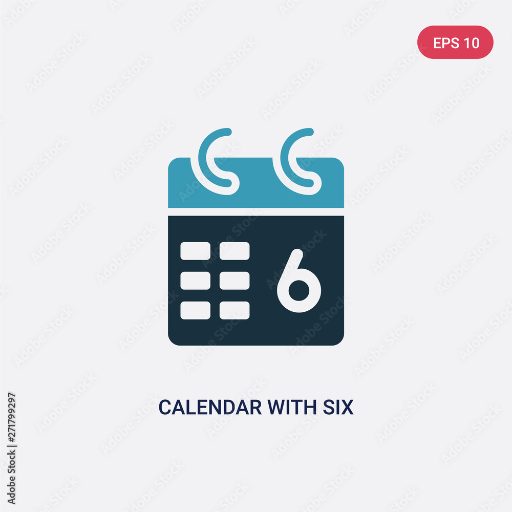 Poster two color calendar with six days vector icon from tools and utensils concept. isolated blue calendar