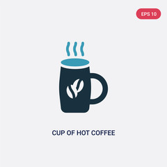 two color cup of hot coffee vector icon from tools and utensils concept. isolated blue cup of hot coffee vector sign symbol can be use for web, mobile and logo. eps 10