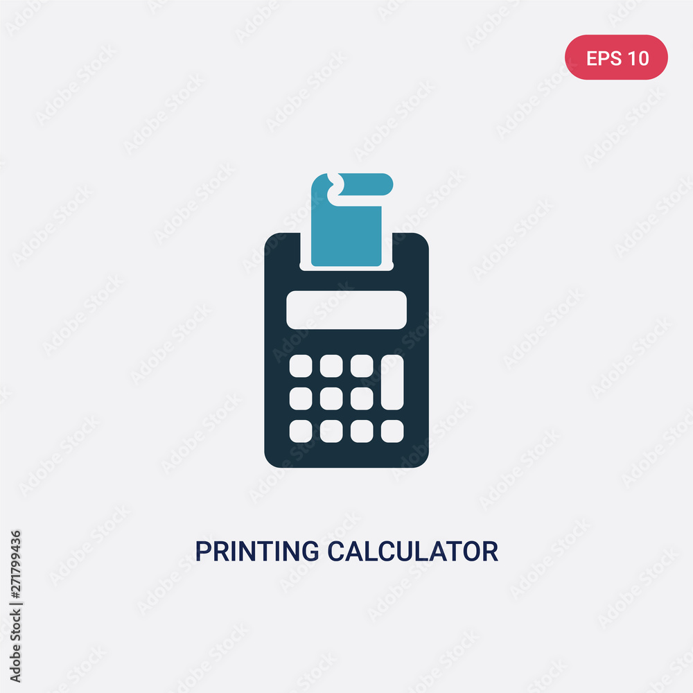 Poster two color printing calculator vector icon from tools and utensils concept. isolated blue printing ca