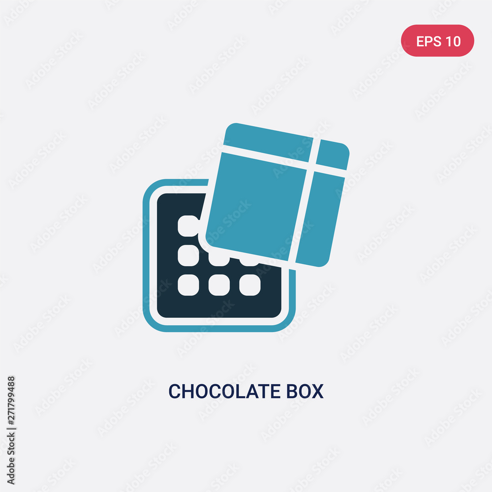 Poster two color chocolate box vector icon from tools and utensils concept. isolated blue chocolate box vec