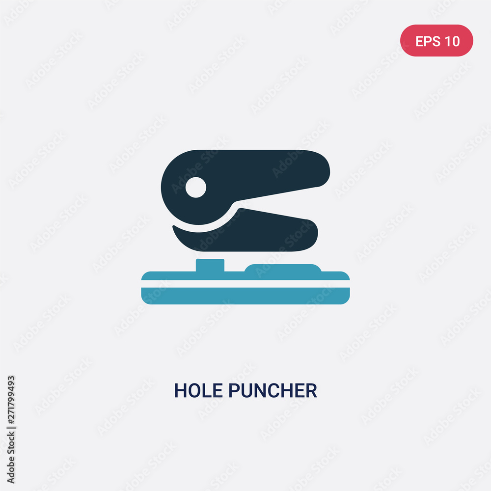 Poster two color hole puncher vector icon from tools and utensils concept. isolated blue hole puncher vecto