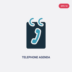 two color telephone agenda vector icon from tools and utensils concept. isolated blue telephone agenda vector sign symbol can be use for web, mobile and logo. eps 10