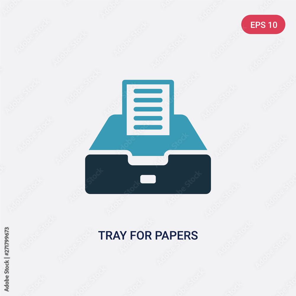 Poster two color tray for papers vector icon from tools and utensils concept. isolated blue tray for papers