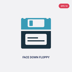 two color face down floppy disk vector icon from tools and utensils concept. isolated blue face down floppy disk vector sign symbol can be use for web, mobile and logo. eps 10