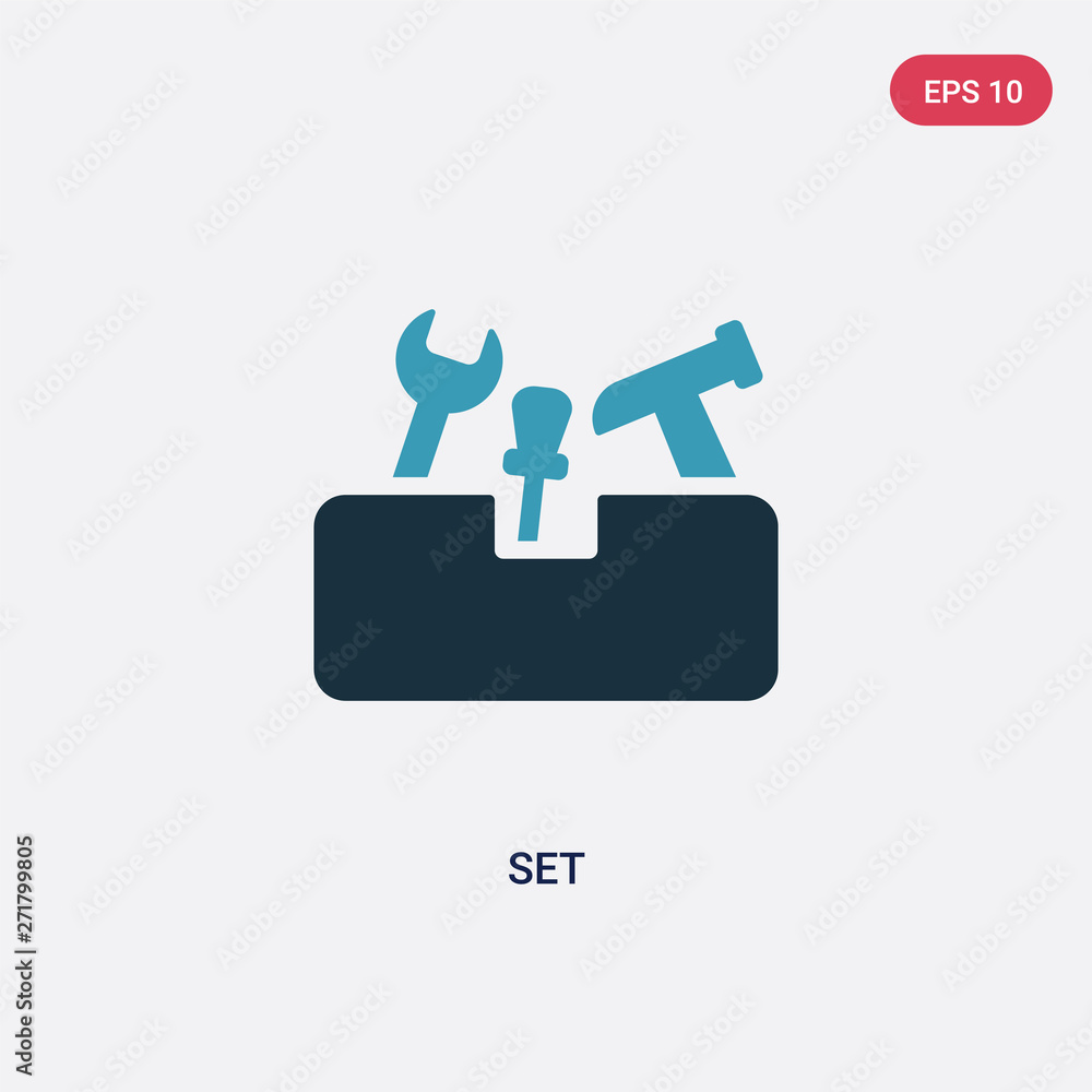Poster two color set vector icon from tools and utensils concept. isolated blue set vector sign symbol can 