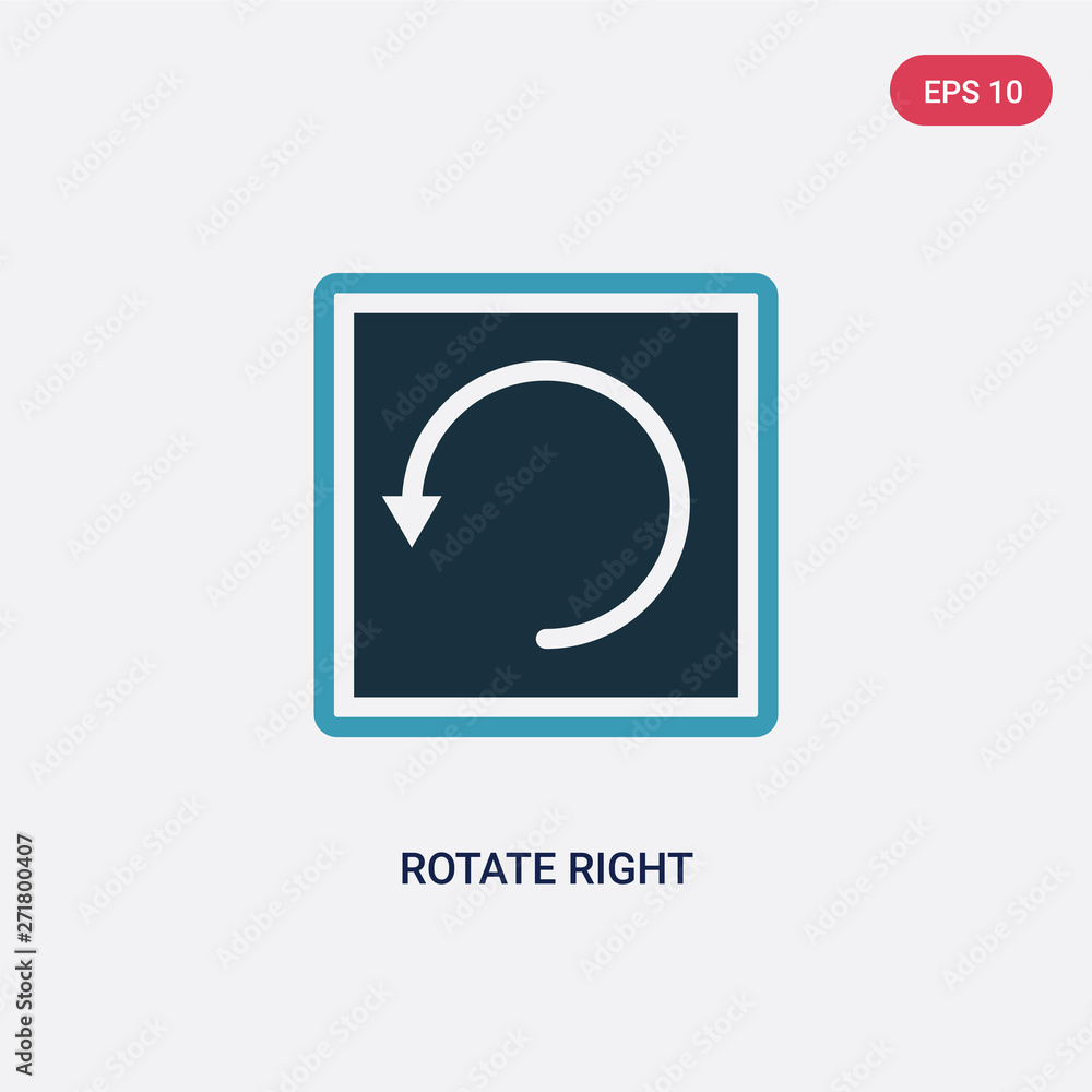 Poster two color rotate right vector icon from tools and utensils concept. isolated blue rotate right vecto