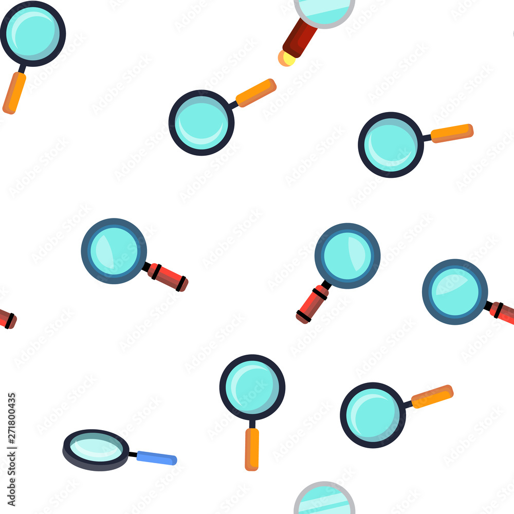 Poster magnifying glass, magnifiers linear vector icons seamless pattern. magnifying search tool symbols pa