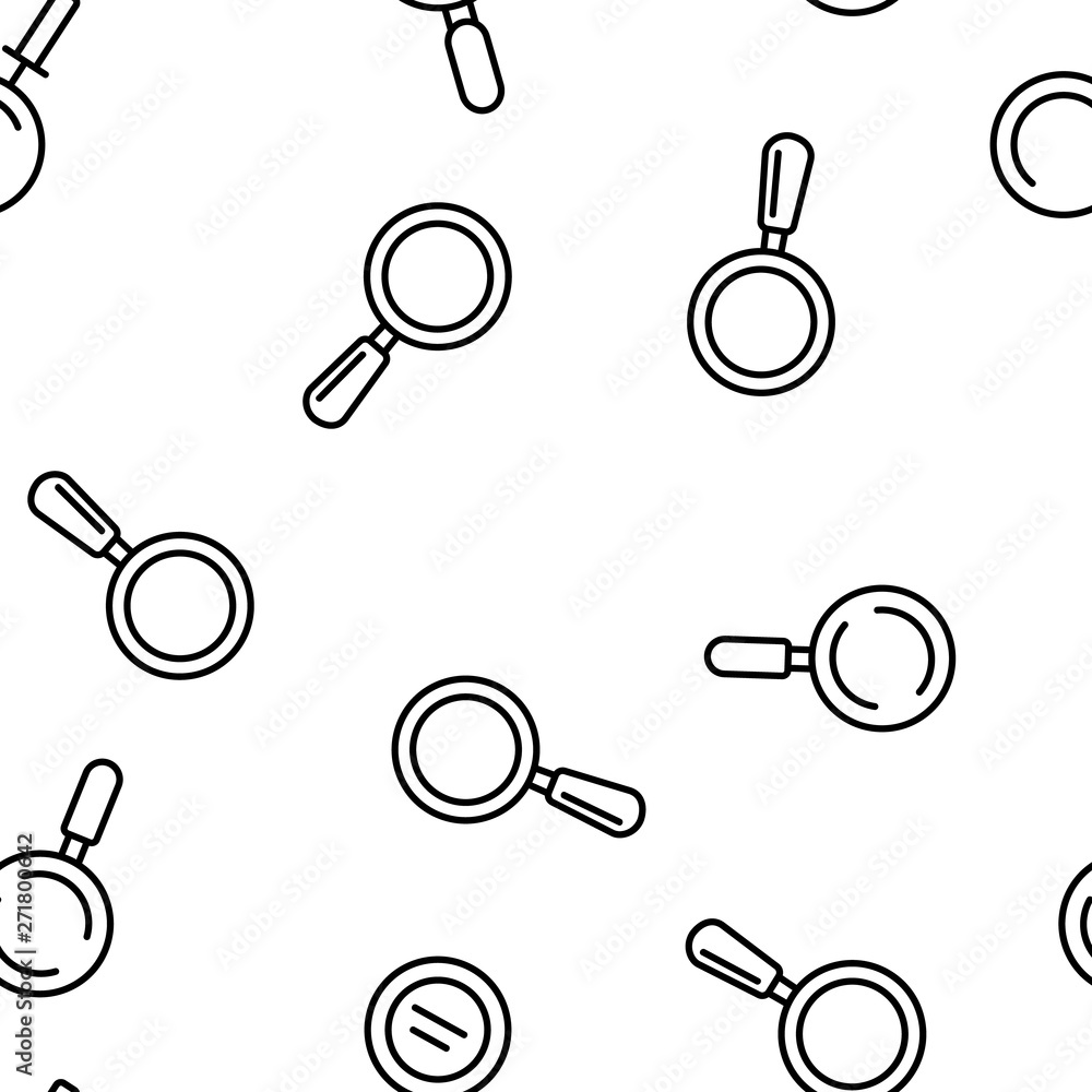 Poster magnifying glass, magnifiers linear vector icons seamless pattern. magnifying search tool symbols pa