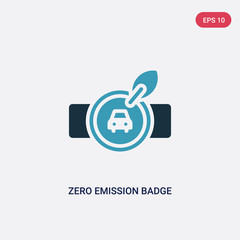 two color zero emission badge vector icon from transport concept. isolated blue zero emission badge vector sign symbol can be use for web, mobile and logo. eps 10