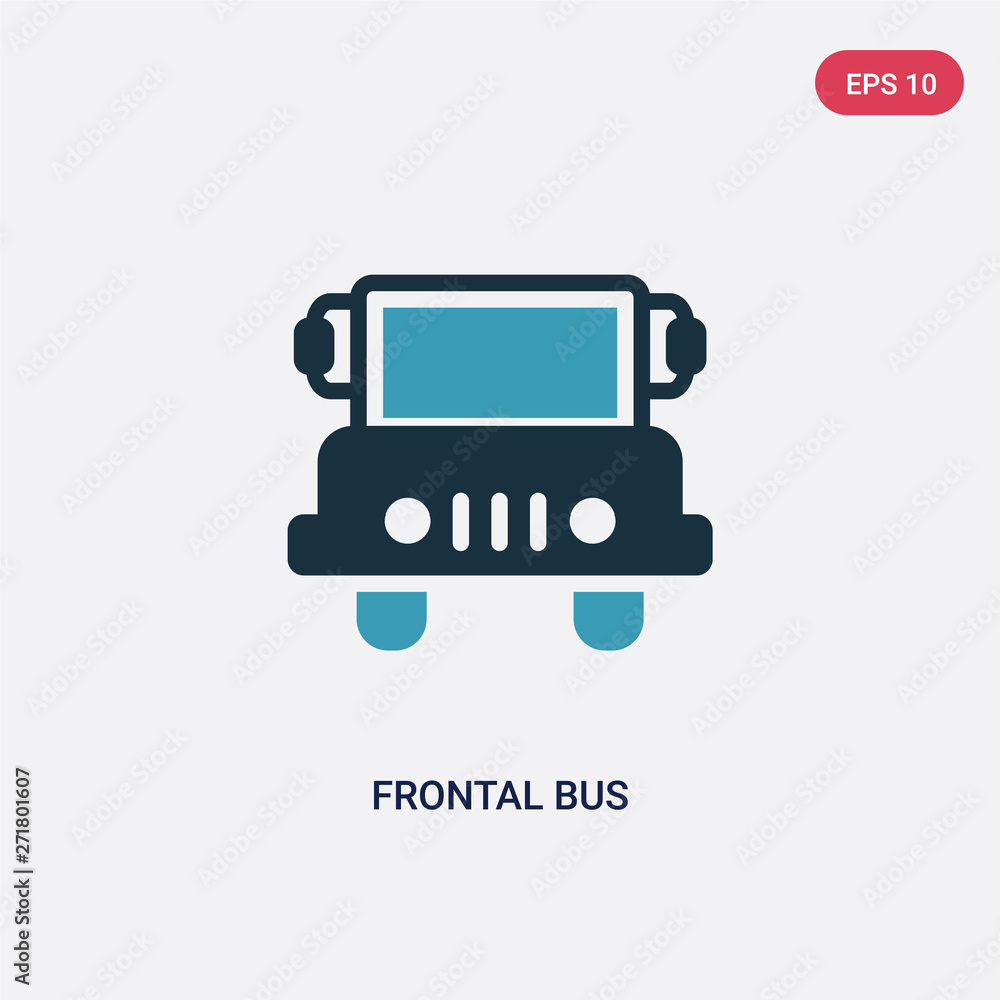 Poster two color frontal bus vector icon from transport concept. isolated blue frontal bus vector sign symb